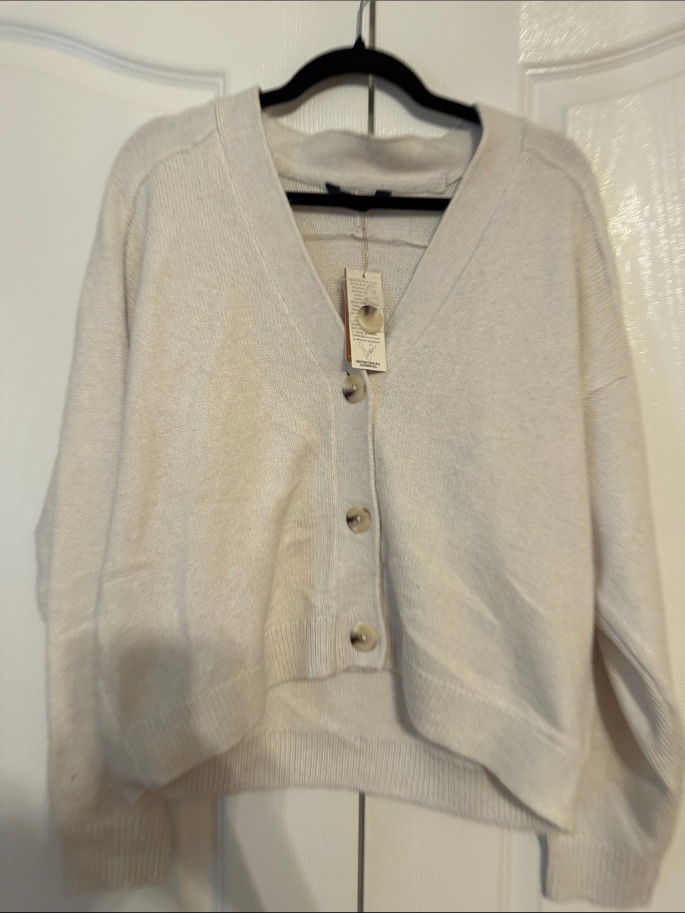 Women’s V-Neck Cream Button over sized super soft Cardigan Sweater